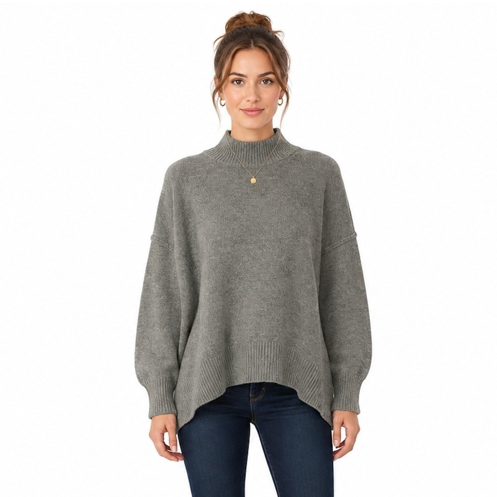 Commense Grey Mock Neck Oversized Sweater Exposed Seam Knit LARGE